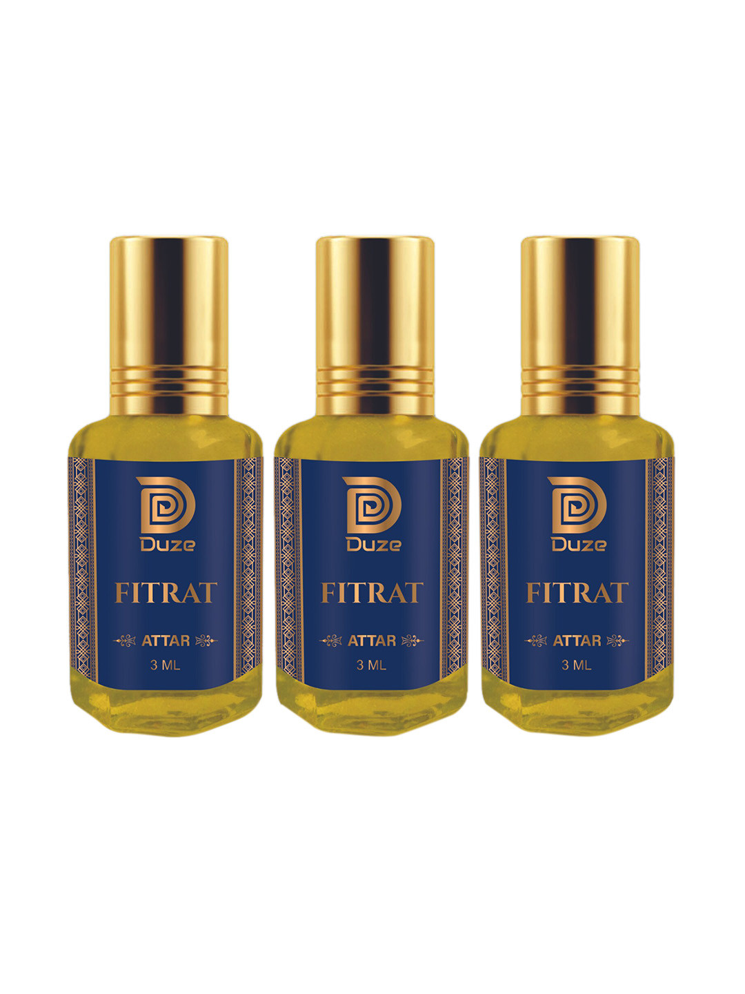 

Duze Unisex Set Of 3 Made In Kannauj Sandal Base Alcohol Free Attar with roller 9ml, Yellow