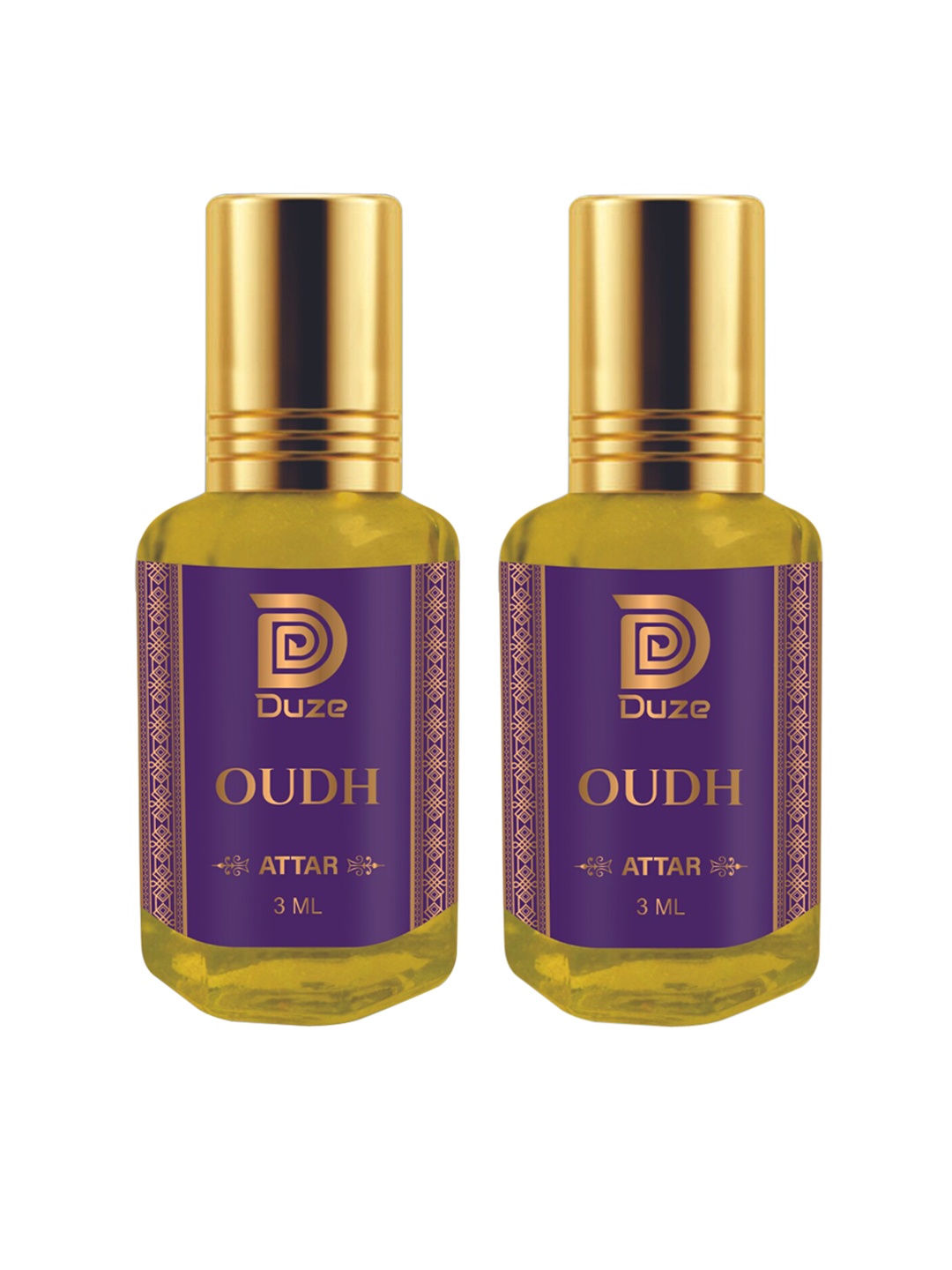 

Duze Unisex Set of 2 Natural Oudh Sandal Base Made in Kannauj Attar with roller 6ml, Yellow