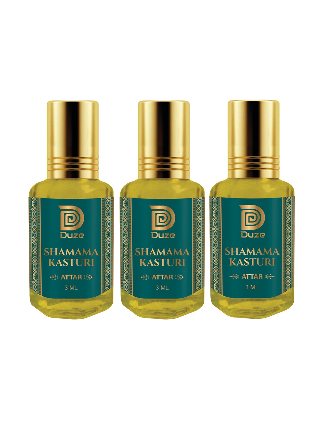 

Duze Set Of 3 Natural Shamama Kasturi Made In Kannauj Alcohol Free Attar With Roller 9ml, Yellow