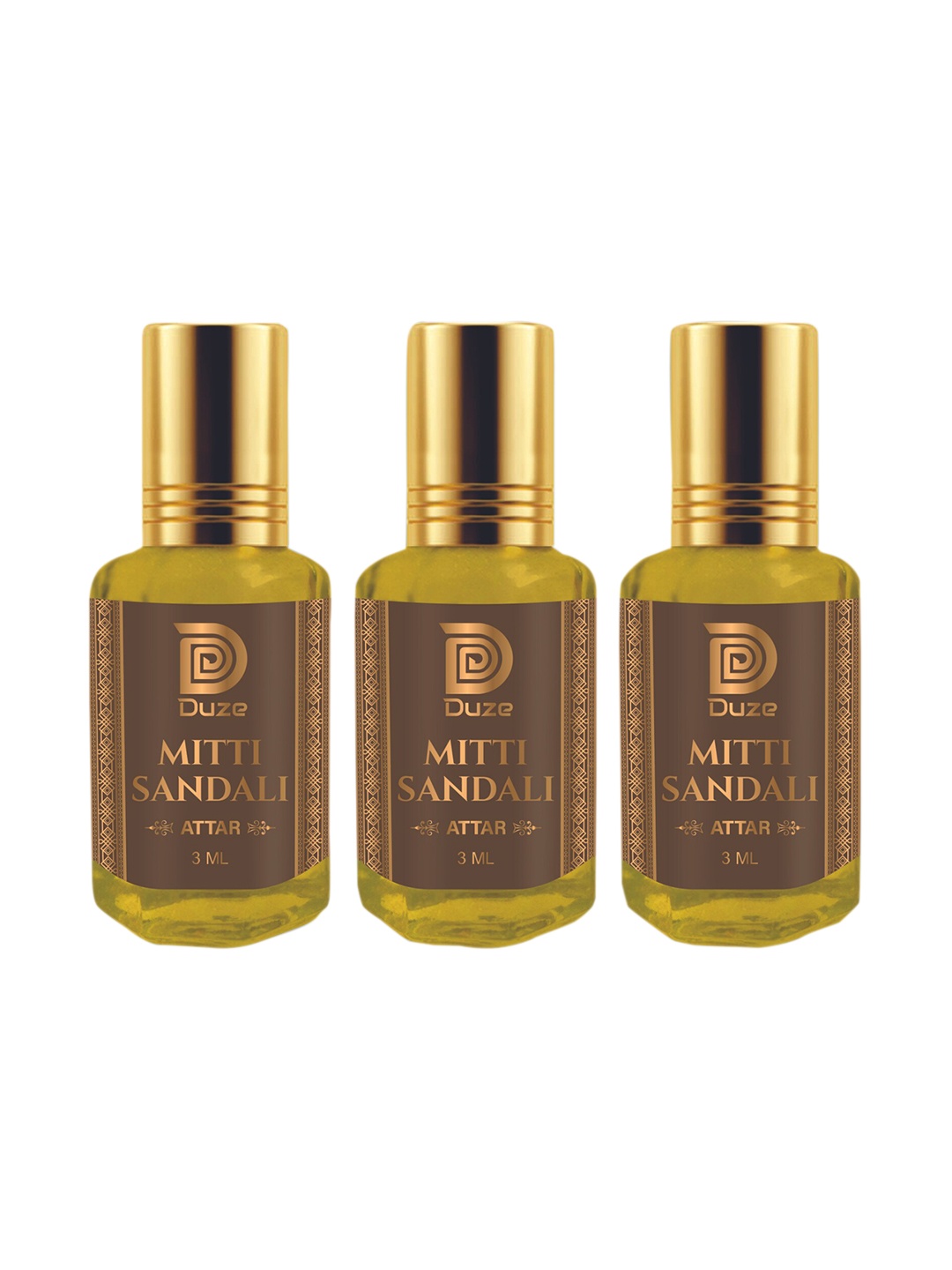 

Duze Set Of 3 Natural Mitti Sandali Fragrance Scent Of Rain Kannauj Alcohol Free Attar 9ml, Yellow