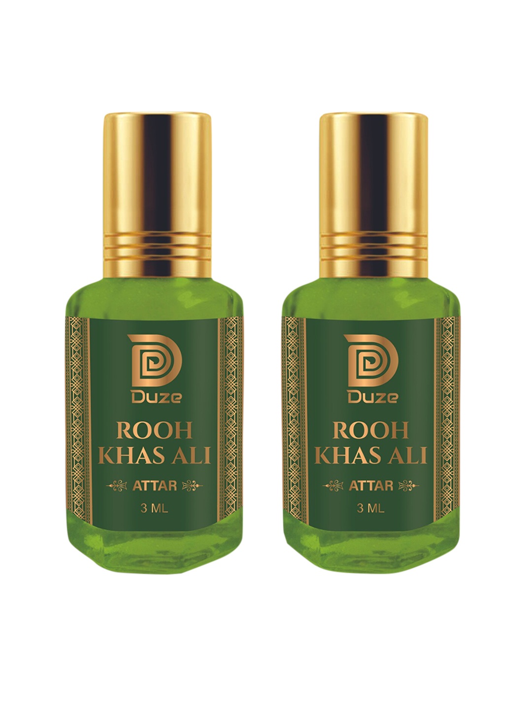 

Duze Set Of 2 Natural Rooh Khas Ali Made in Kannauj Alcohol Free Attar With Roller 6ml, Green