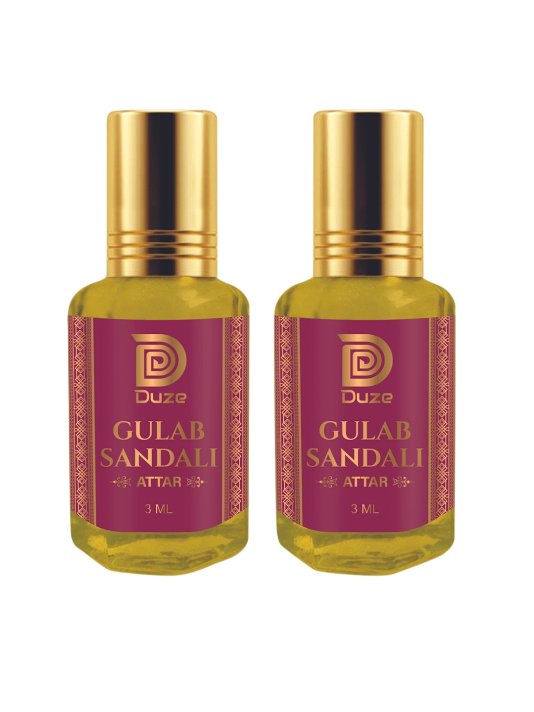 

Duze Unisex Set Of 3 Natural Gulab Alcohol Free Sandali Attar with roller 6ml, Yellow