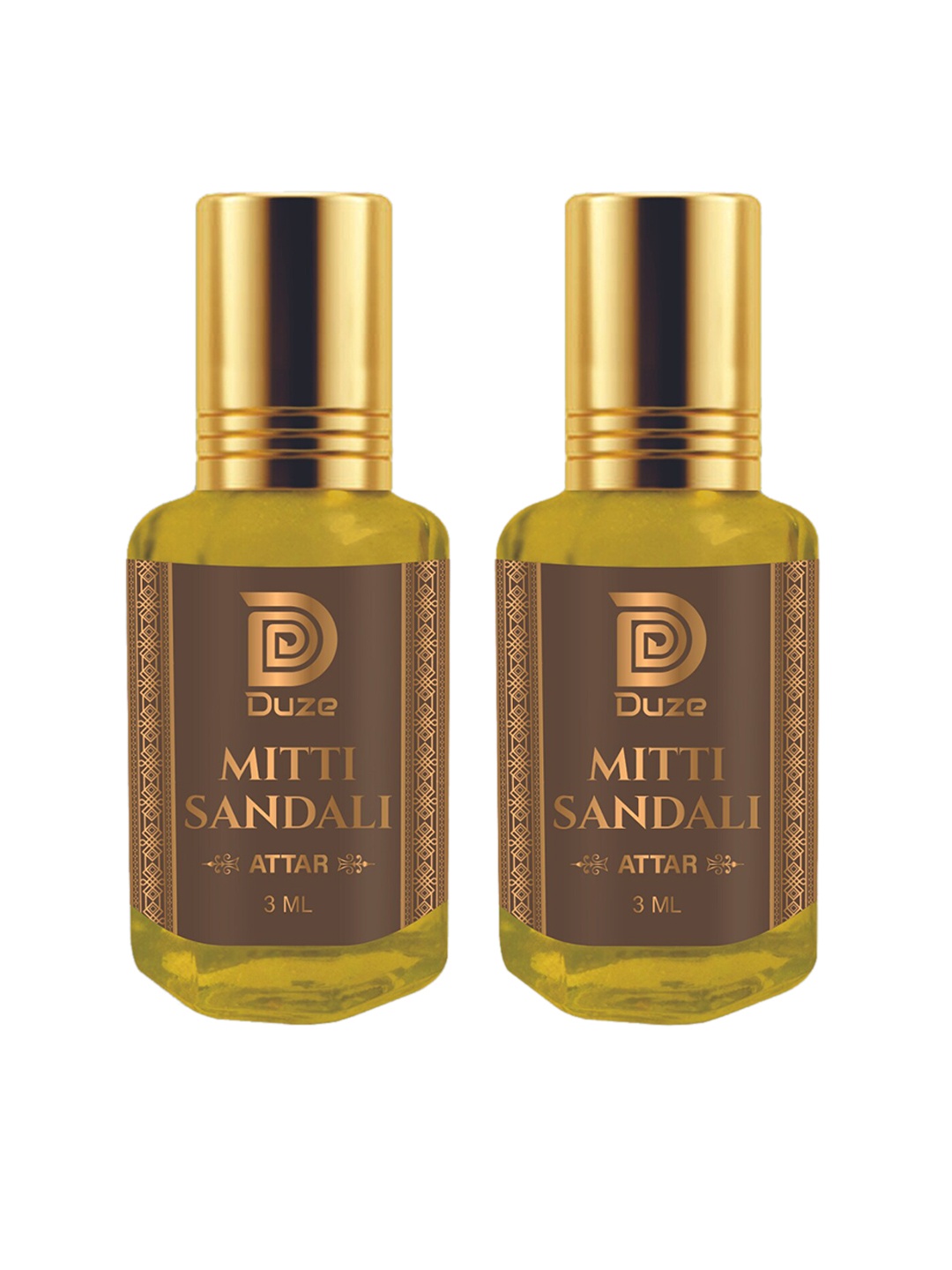 

Duze Unisex Set Of 2 Natural Mitti Sandali Fragrance Scent Of Rain Attar with roller 6ml, Yellow