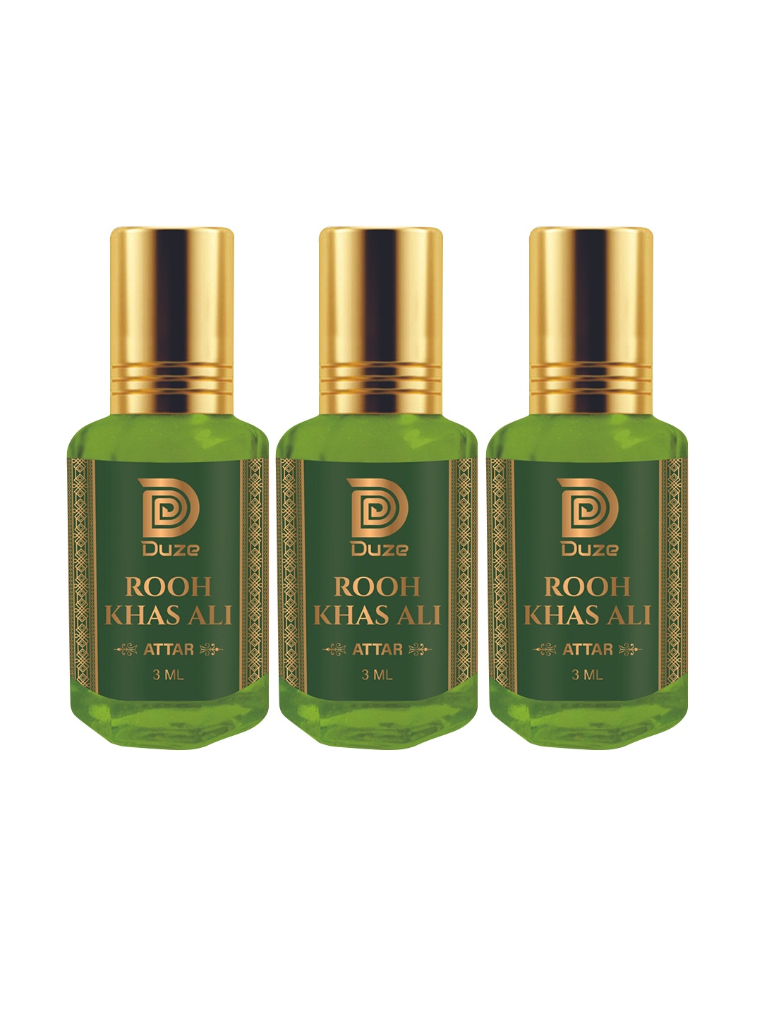 

Duze Unisex Set Of 3Natural Rooh Khas Ali Alcohol Free Attar with roller 9ml, Green