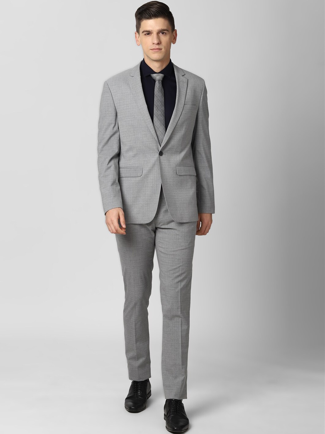

Peter England Elite Men Grey Checked Slim-Fit 2 Piece Formal Suit