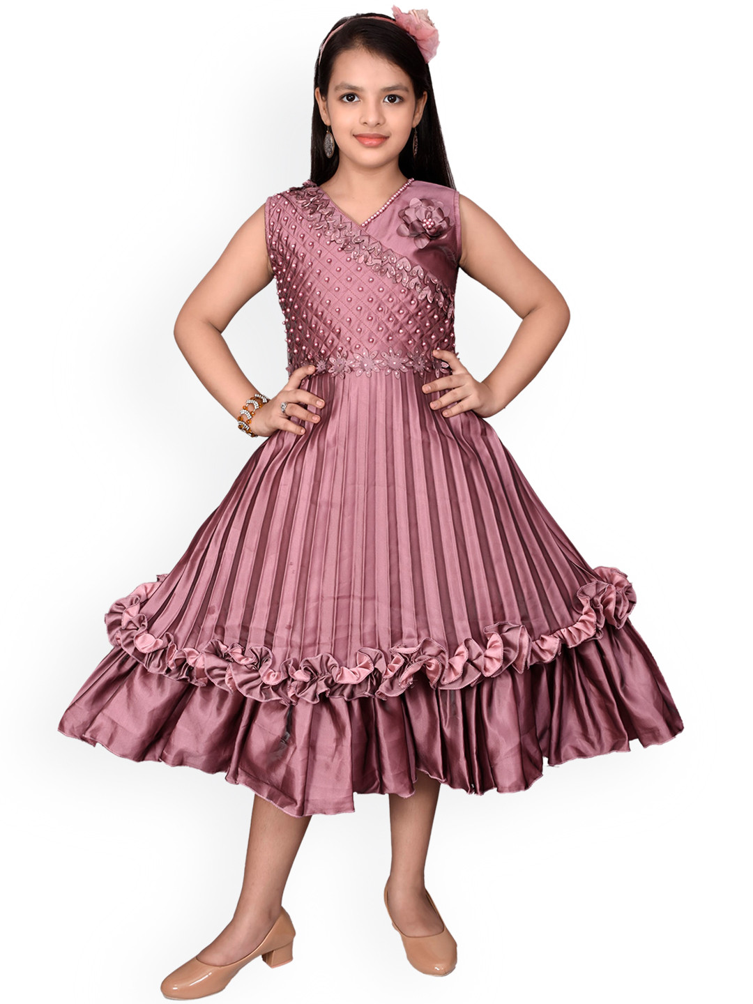 

SKY HEIGHTS Mauve Floral Satin Midi Dress