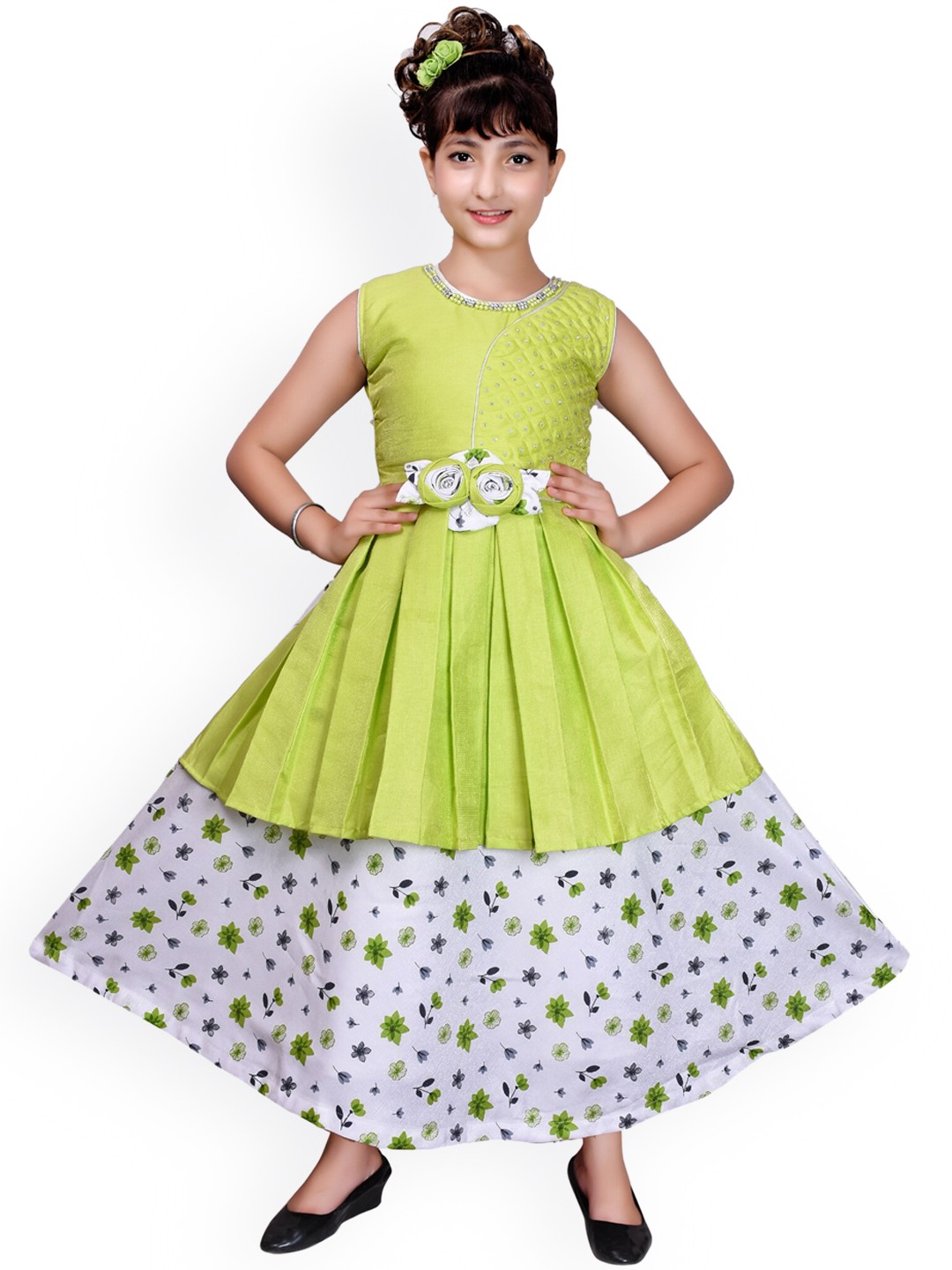 

SKY HEIGHTS Green Floral Satin Dress