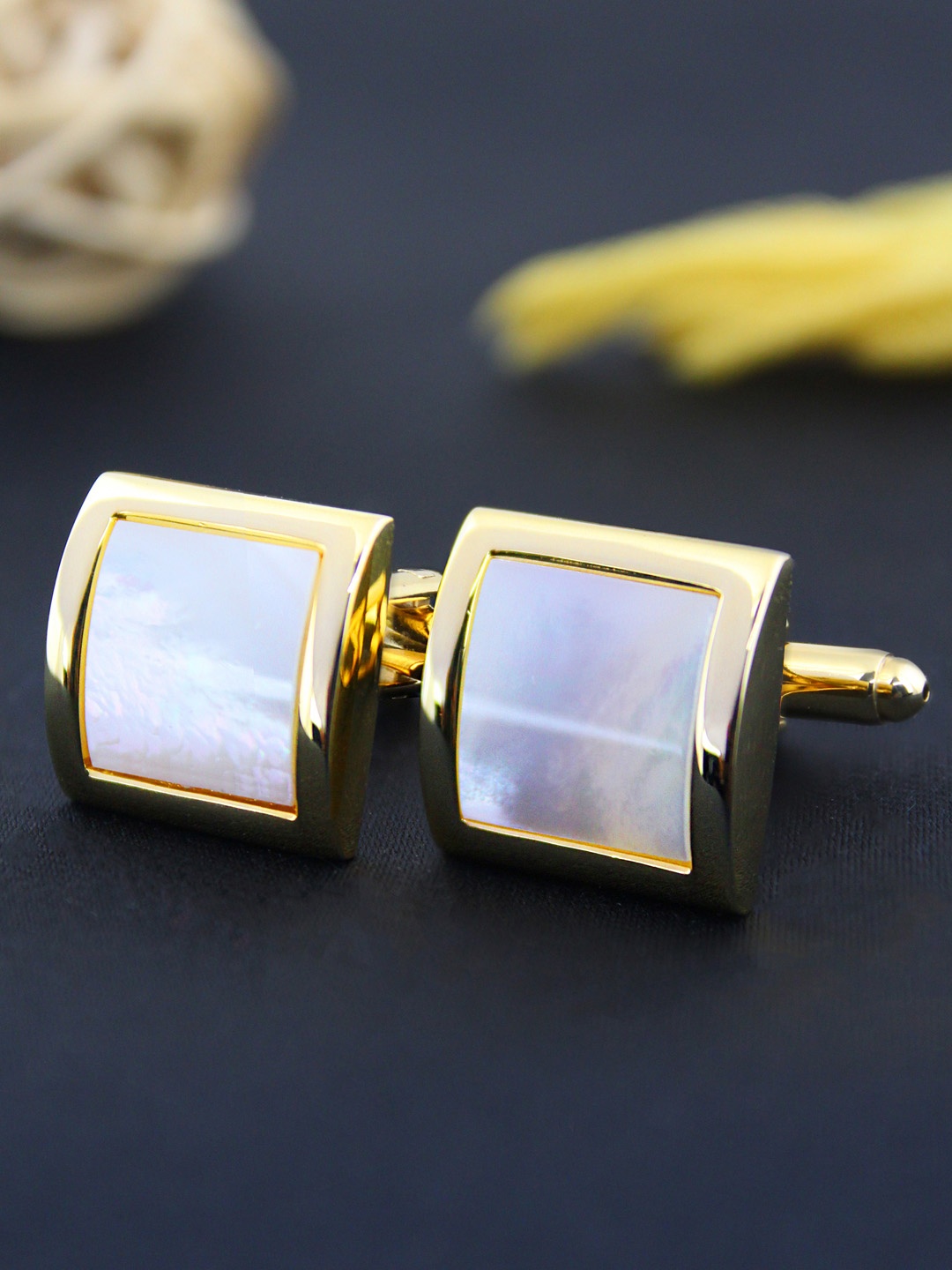 

PELUCHE Gold-Toned Studded with Natural Mother of Pearl Cufflink