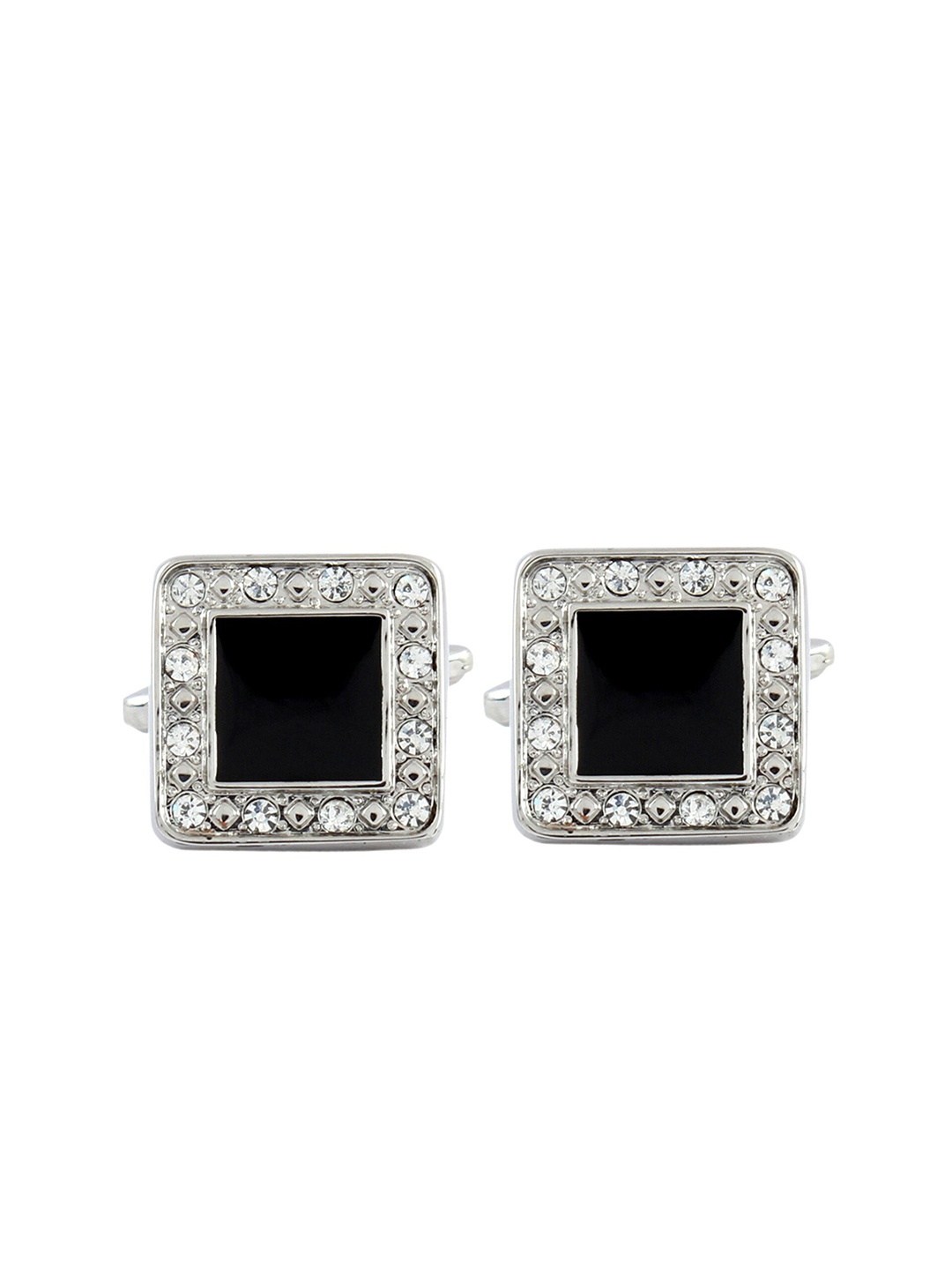 

PELUCHE Silver-Toned & Black The Bling Thing Cufflink