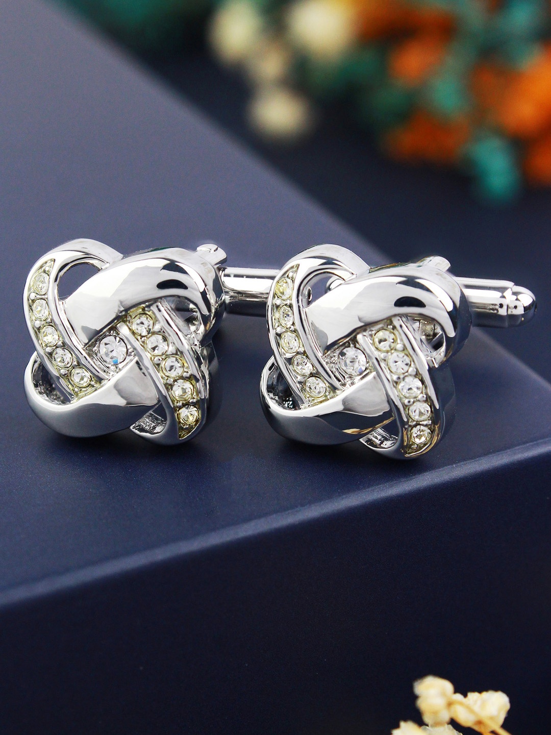 

PELUCHE Silver-Toned Geometric Embellished Cufflink