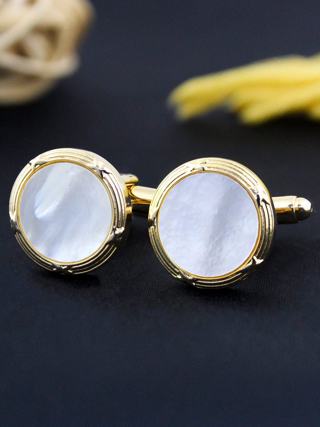 

PELUCHE Gold-Toned Natural Mother of Pearl Stone Cufflink