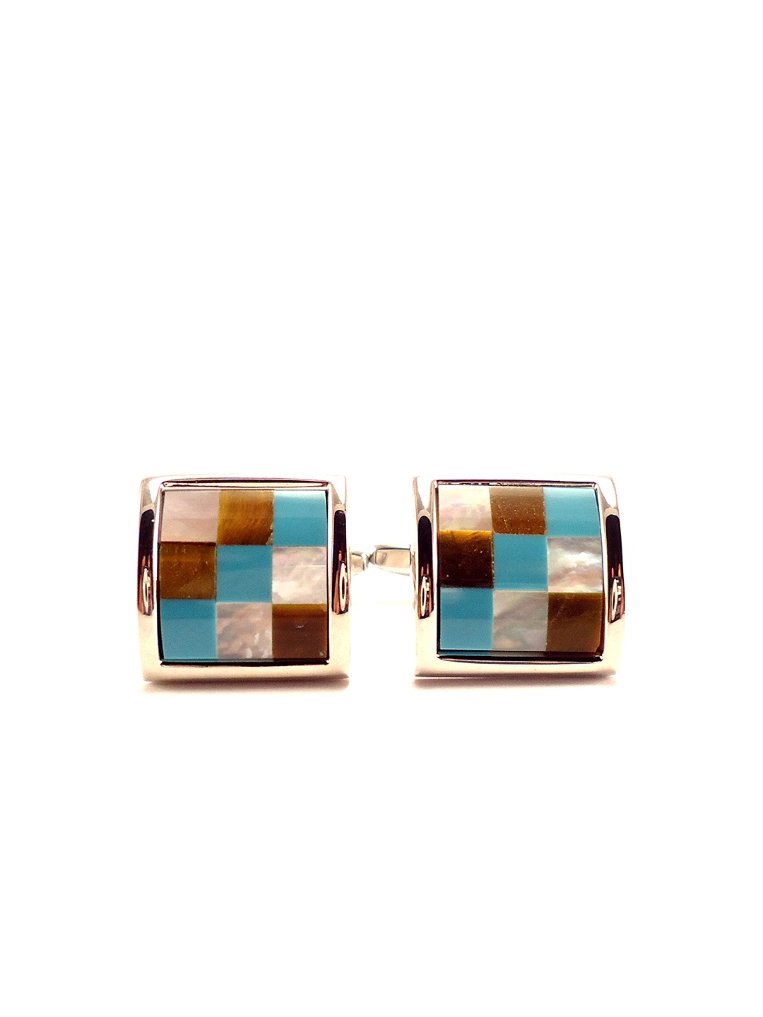 

PELUCHE Silver-Toned Natural Multiple stone Fusion Cufflink
