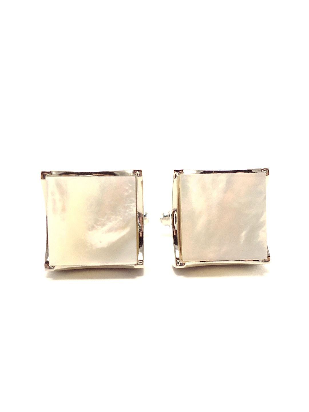 

PELUCHE Silver-Toned & Gold-Toned Natural Mother of Pearl Stone Cufflink