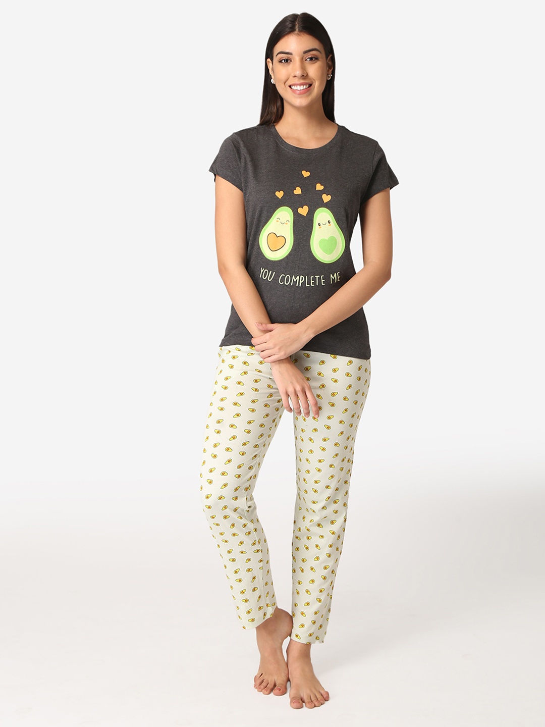 

Lounge Dreams Women Black & Lime Green Printed Night Suit