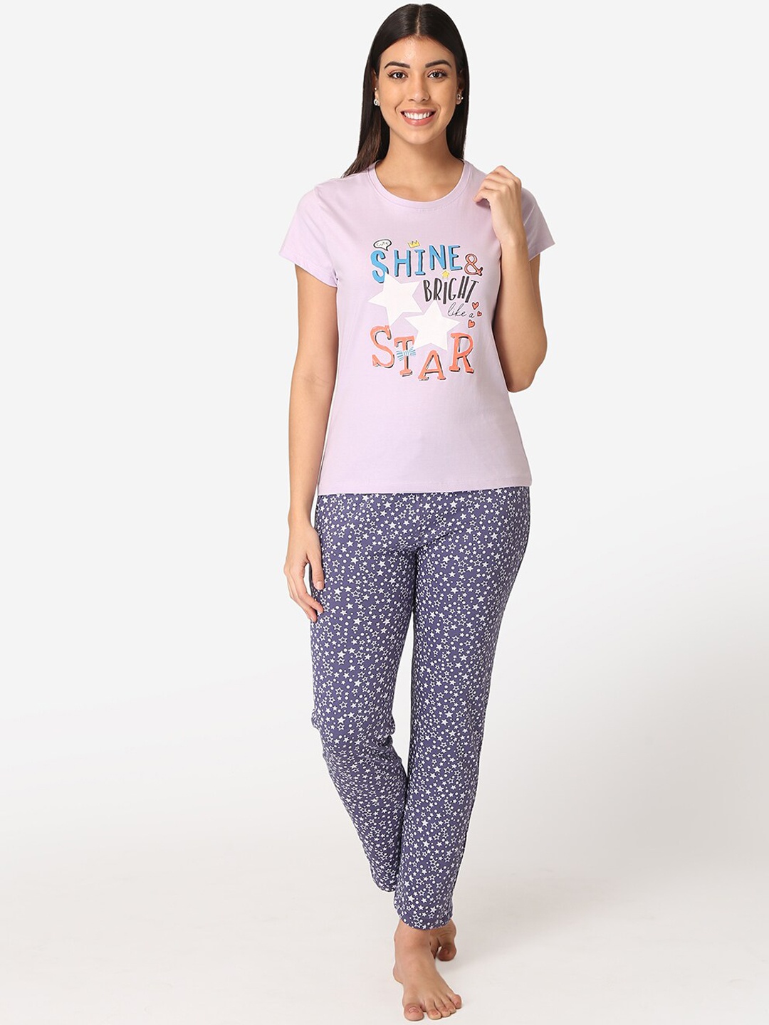 

Lounge Dreams Women Lavender & Pink Printed Night suit