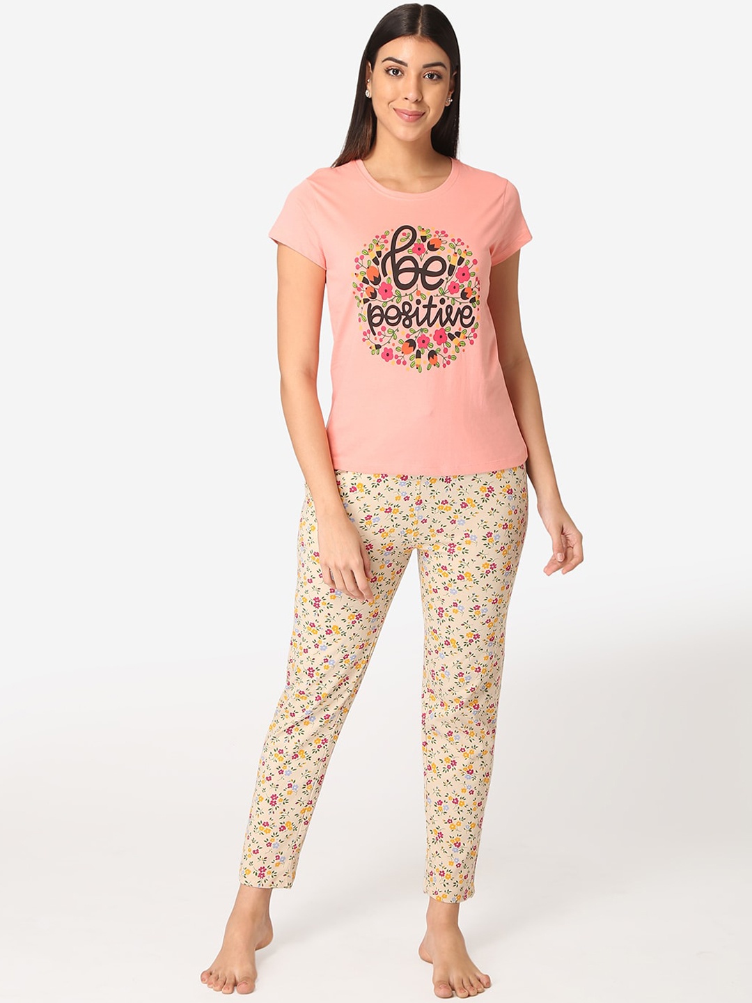

Lounge Dreams Women Pink & Yellow Printed Night suit