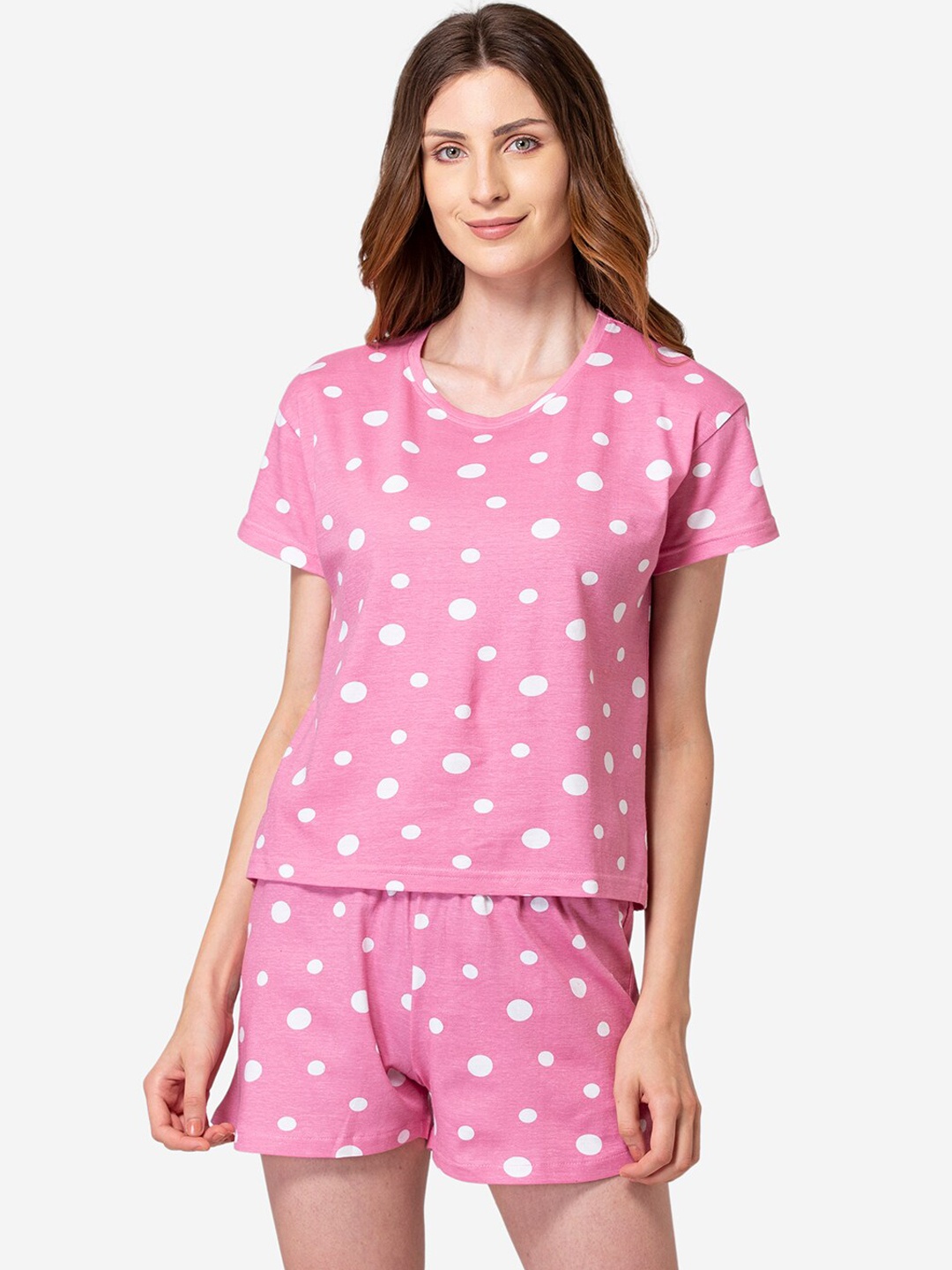 

Lounge Dreams Women Pink & White Printed Pure Cotton Night Suit