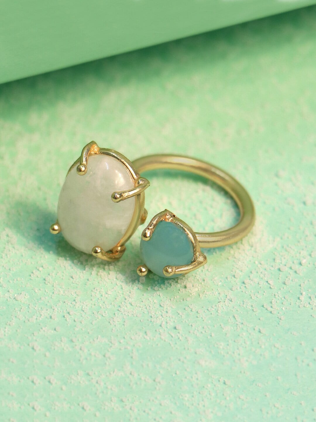 

March by FableStreet 18K Gold Plated Moonstone & Blue Chalcedony Adjustable Finger Ring