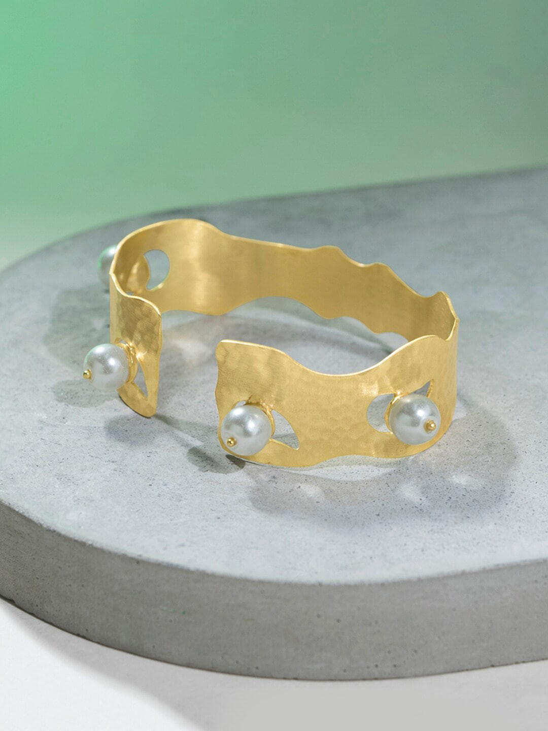 

March by FableStreet Women Gold-Toned & White Brass Pearls Handcrafted Gold-Plated Cuff Bracelet