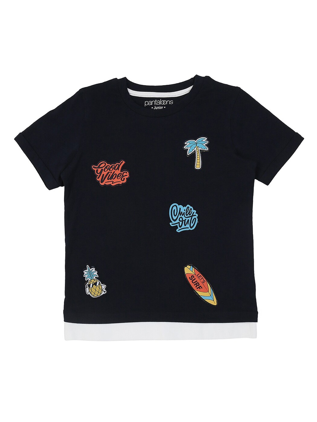 

Pantaloons Junior Boys Navy Blue Typography Printed T-shirt
