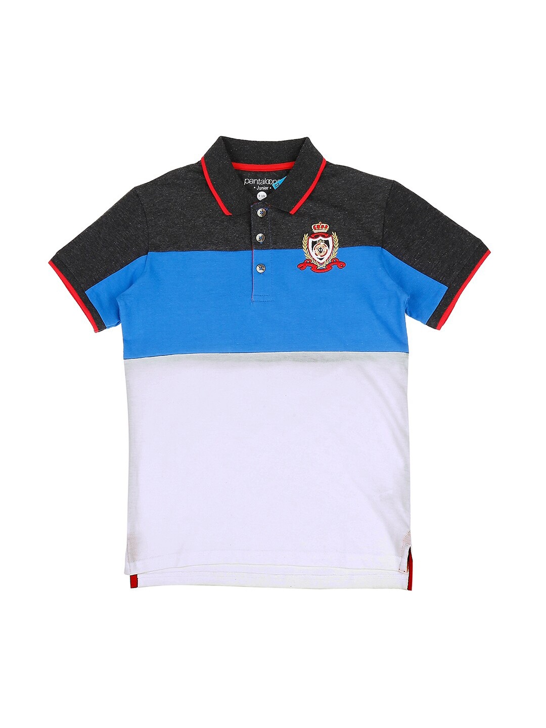 

Pantaloons Junior Boys Grey & White Colourblocked Polo Collar T-shirt