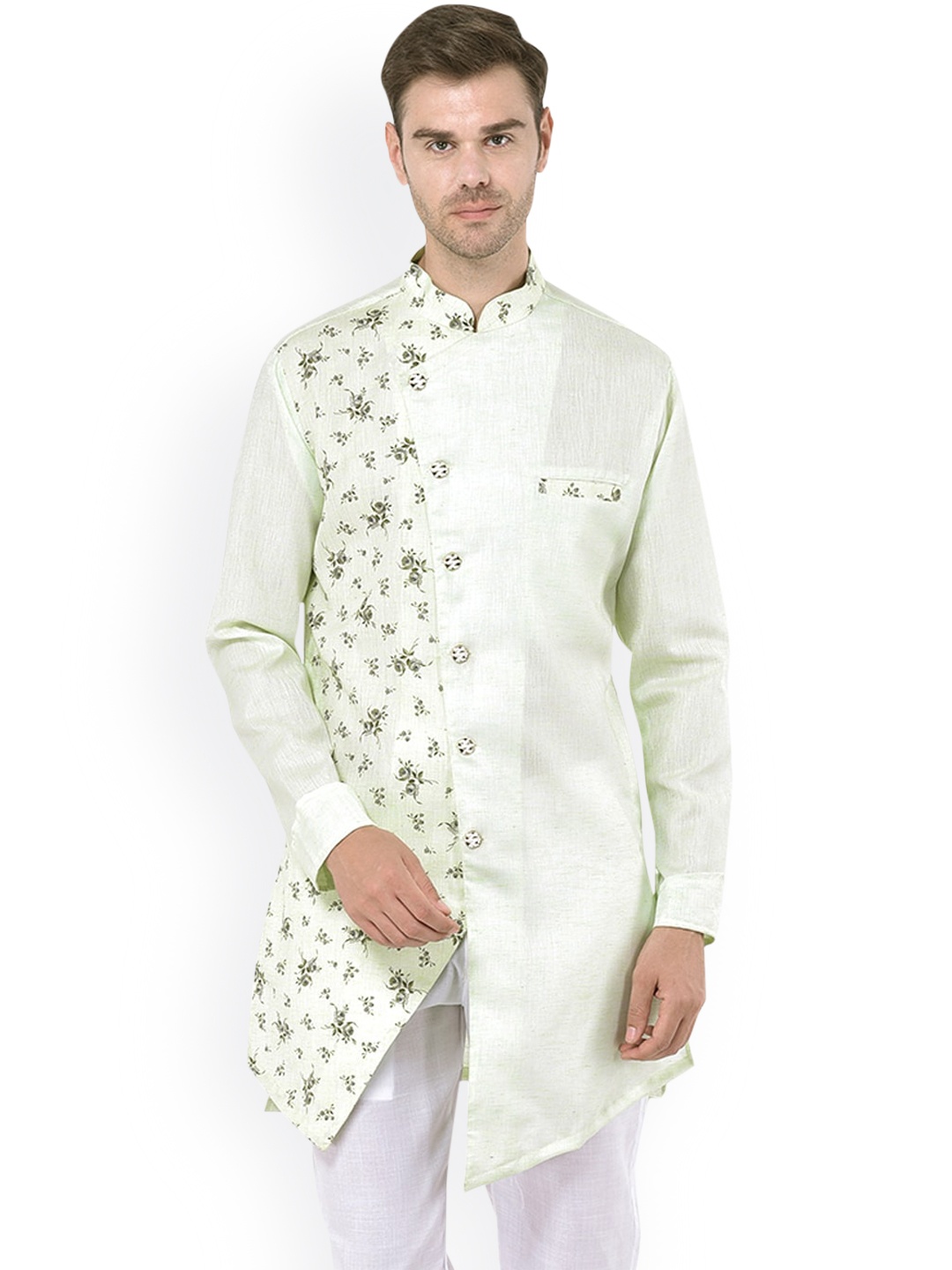 

SG LEMAN Men Green Thread Work Kurta