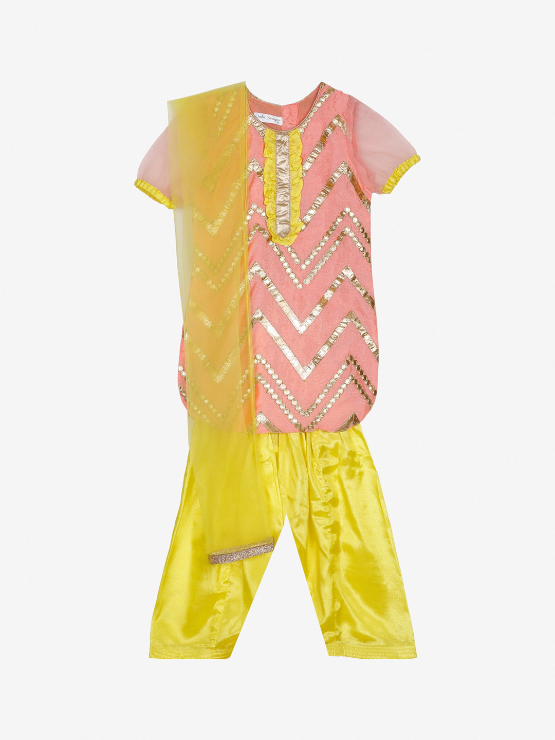 

SAKA DESIGNS Girls Pink Embroidered Regular Gotta Patti Kurta with Salwar & With Dupatta