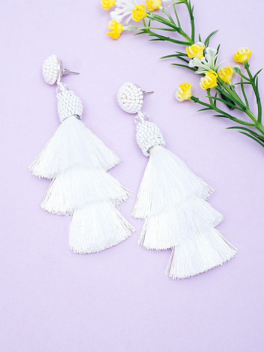 

Golden Peacock White Contemporary Drop Earrings
