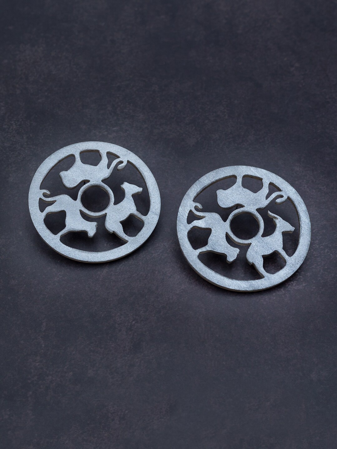 

Golden Peacock Grey Circular Drop Earrings
