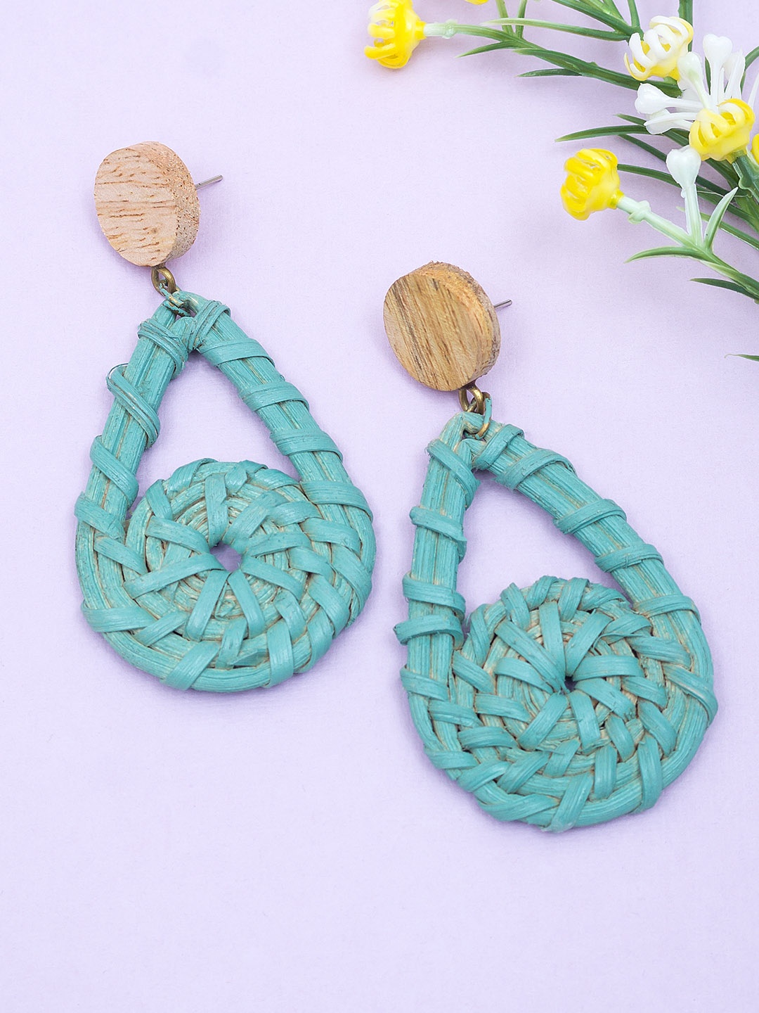 

Golden Peacock Turquoise Blue Teardrop Shaped Drop Earrings