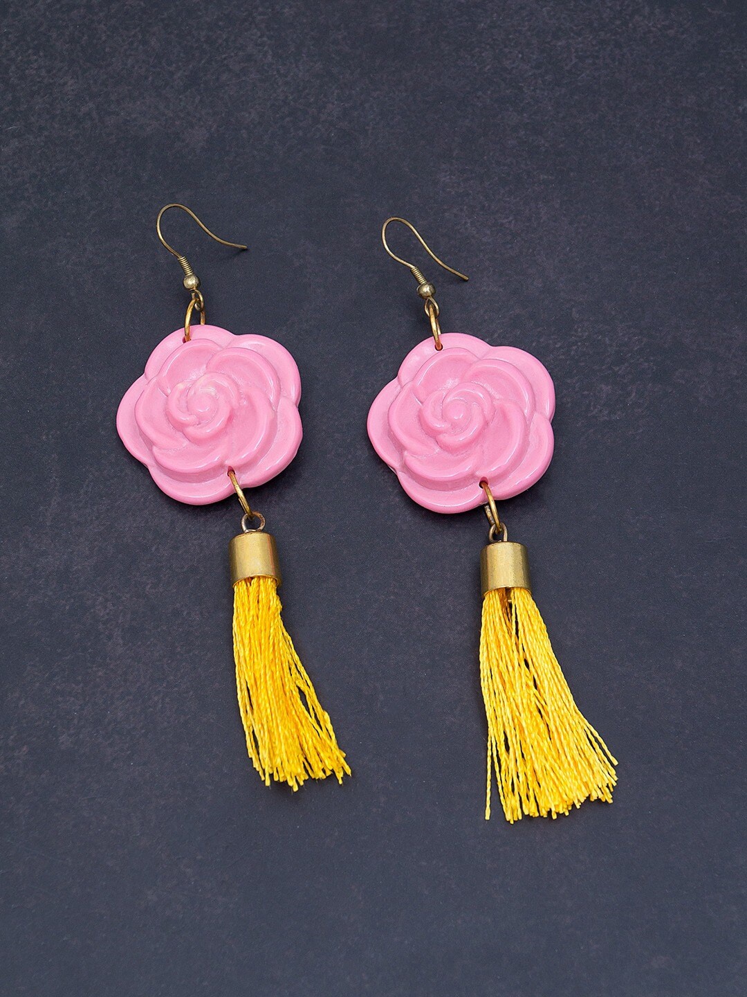 

Golden Peacock Pink & Yellow Floral Drop Earrings