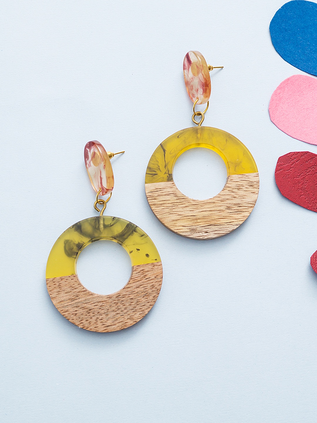 

Golden Peacock Multicoloured Circular Drop Earrings, Multi
