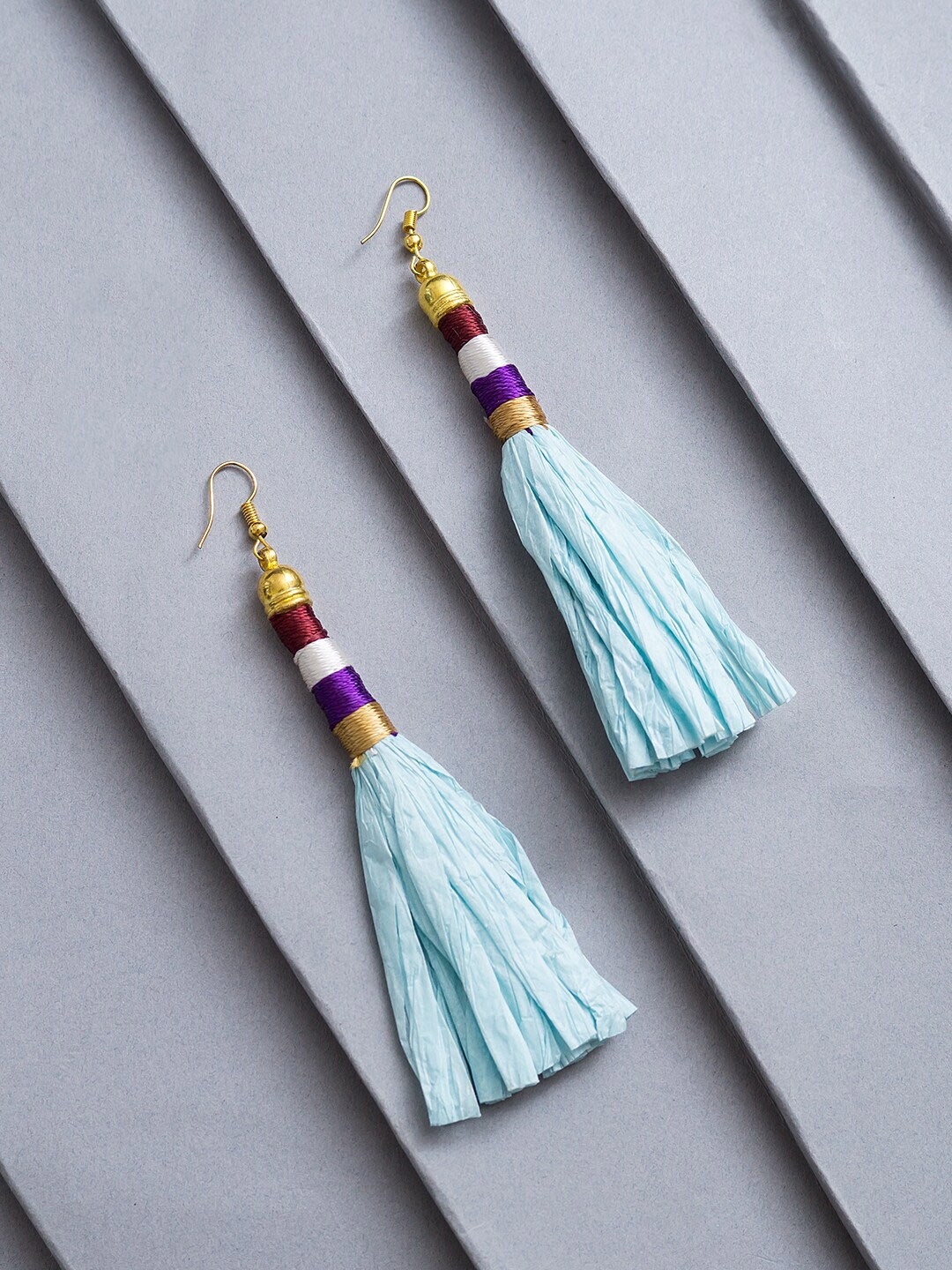 

Golden Peacock Blue & Gold-Toned Contemporary Drop Earrings