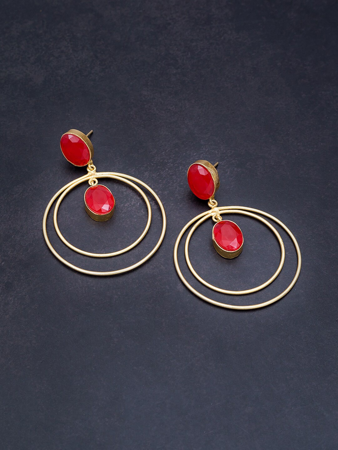 

Golden Peacock Red & Gold-Toned Circular Drop Earrings