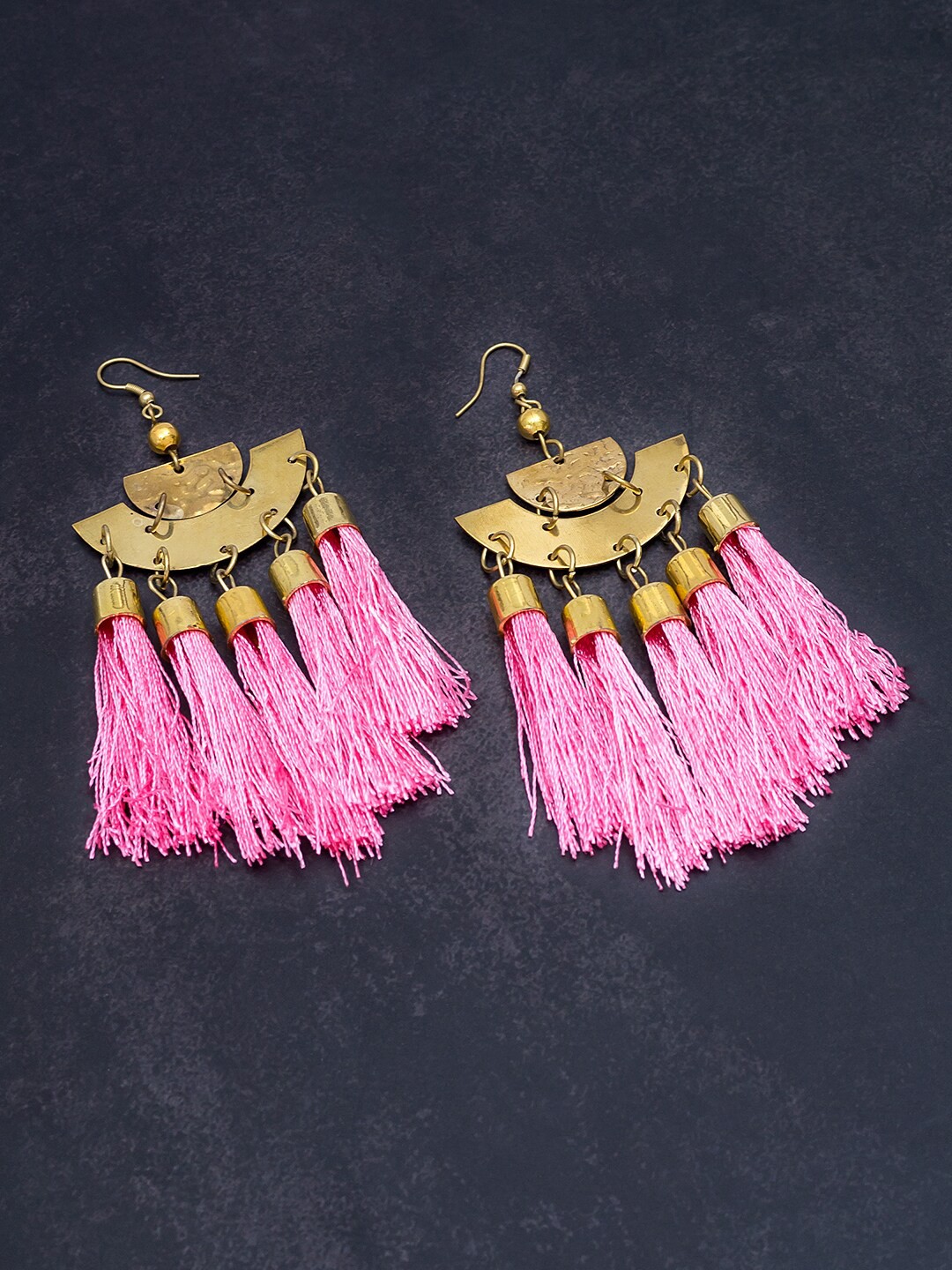 

Golden Peacock Gold-Plated Pink Contemporary Drop Earrings