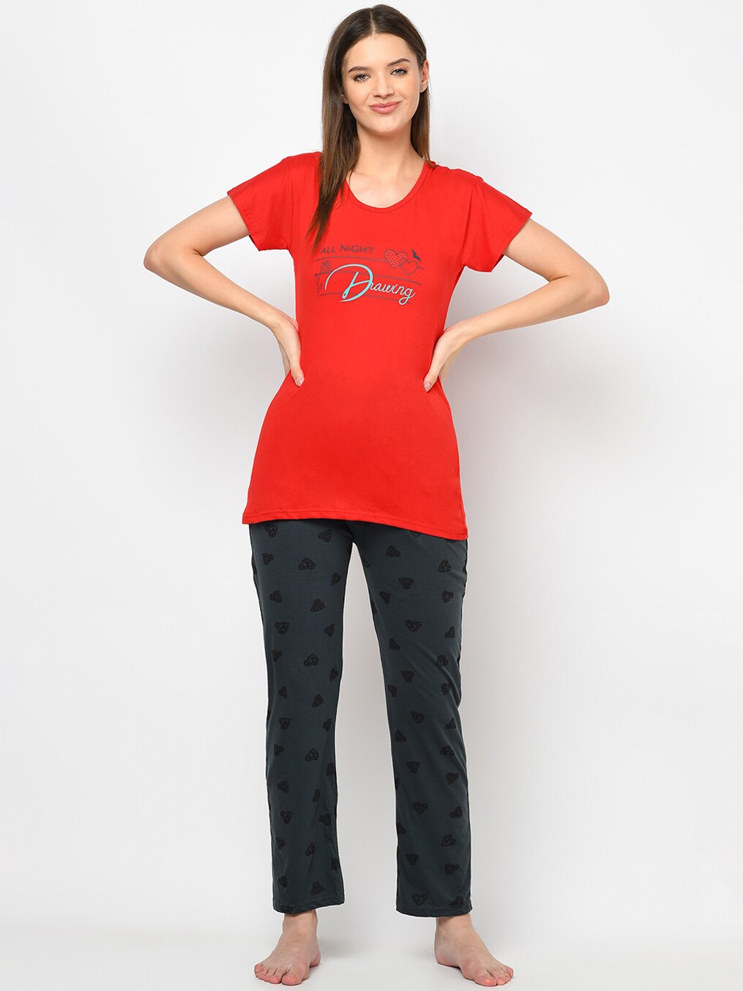 

TRUNDZ Women Red Printed Night Suit