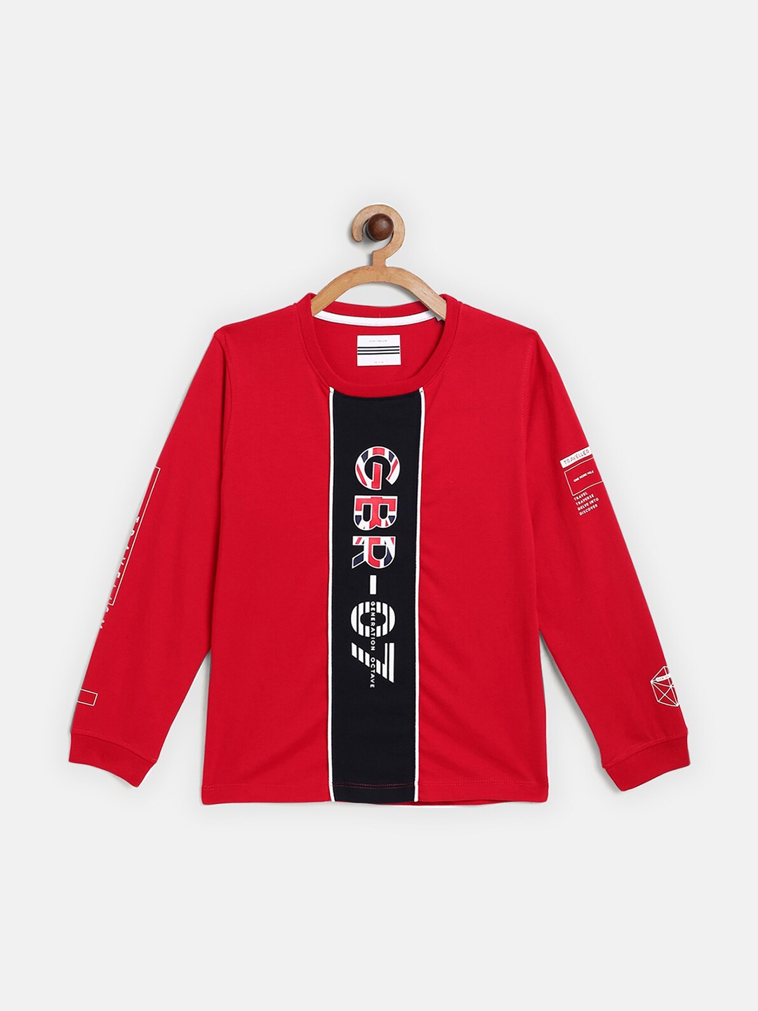 

Octave Boys Red & Black Typography Printed Cotton T-shirt