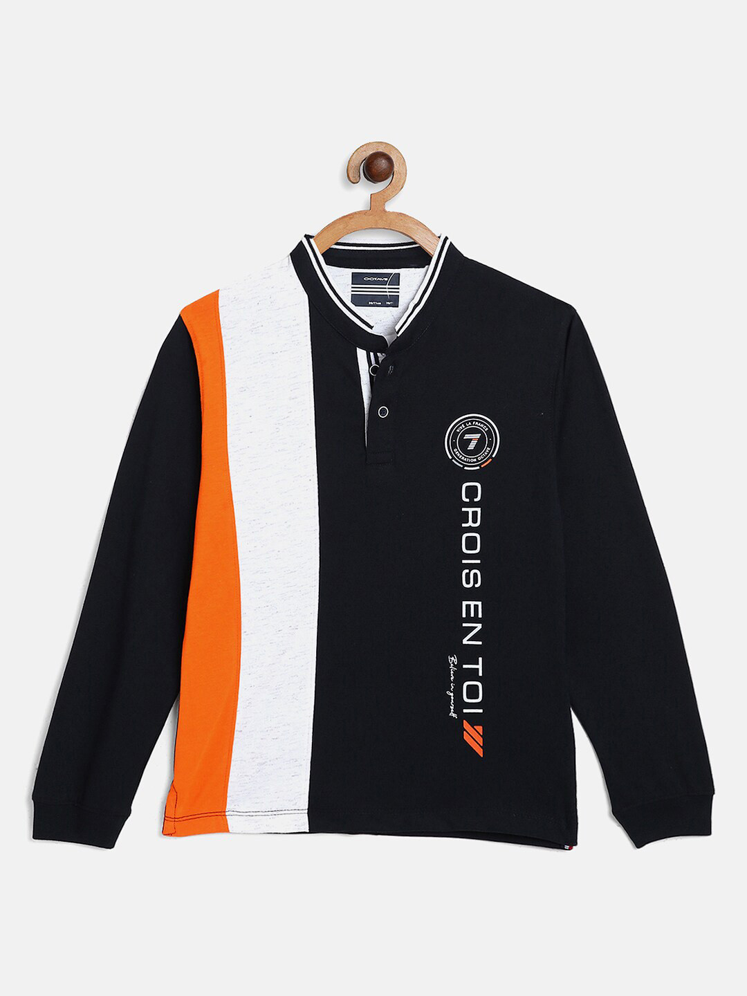 

Octave Boys Navy Blue & White Striped Polo Collar T-shirt