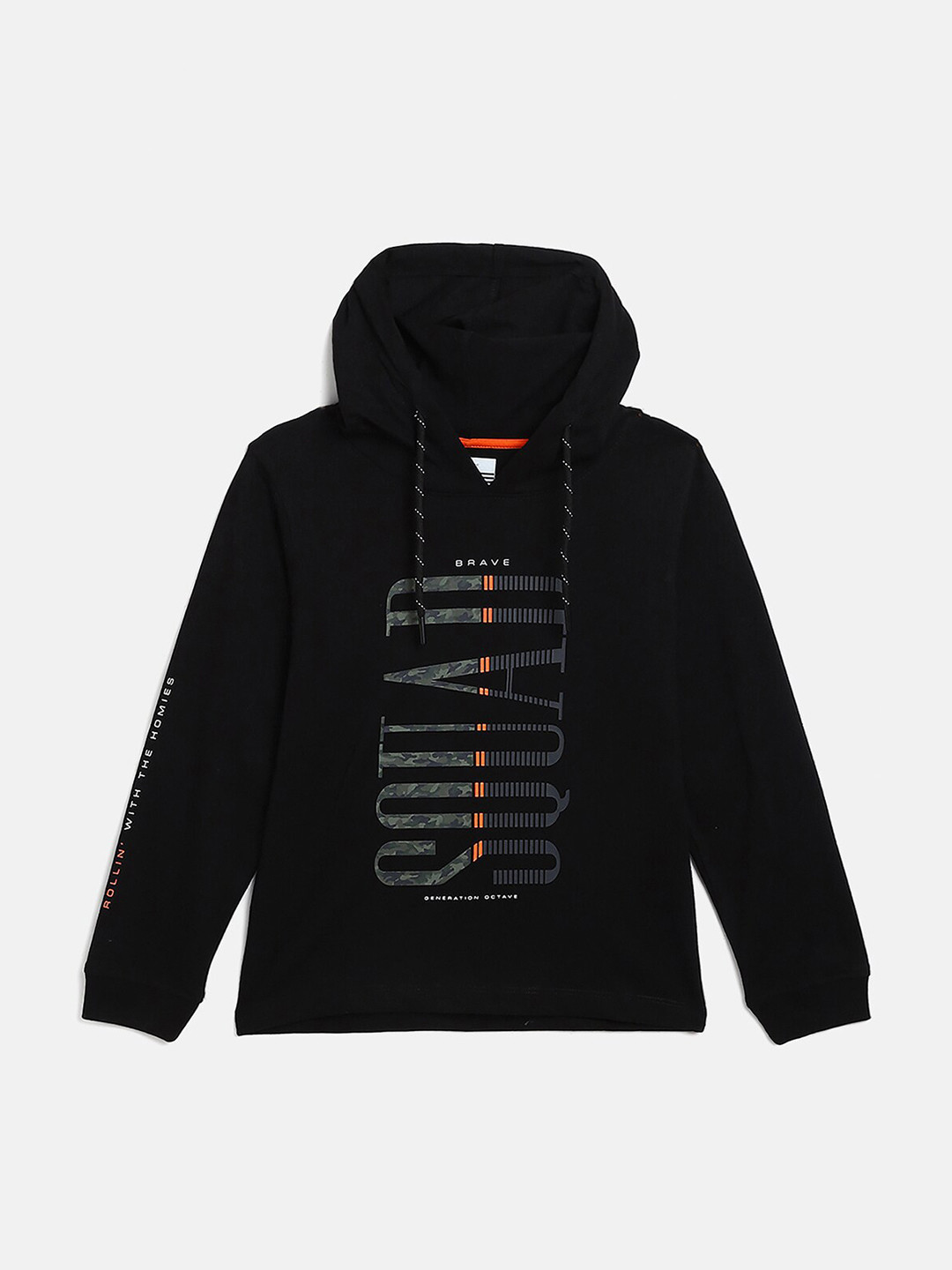 

Octave Boys Black Printed Hooded Sweatshirt