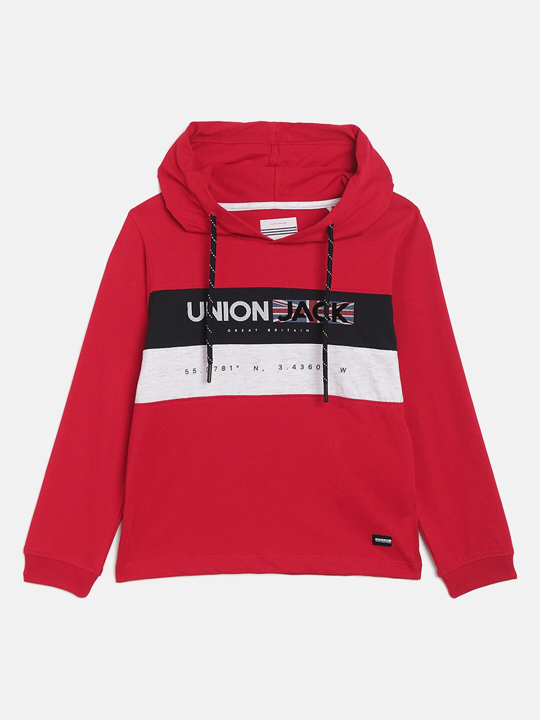

Octave Boys Red Typography Printed Hooded CottonT-shirt