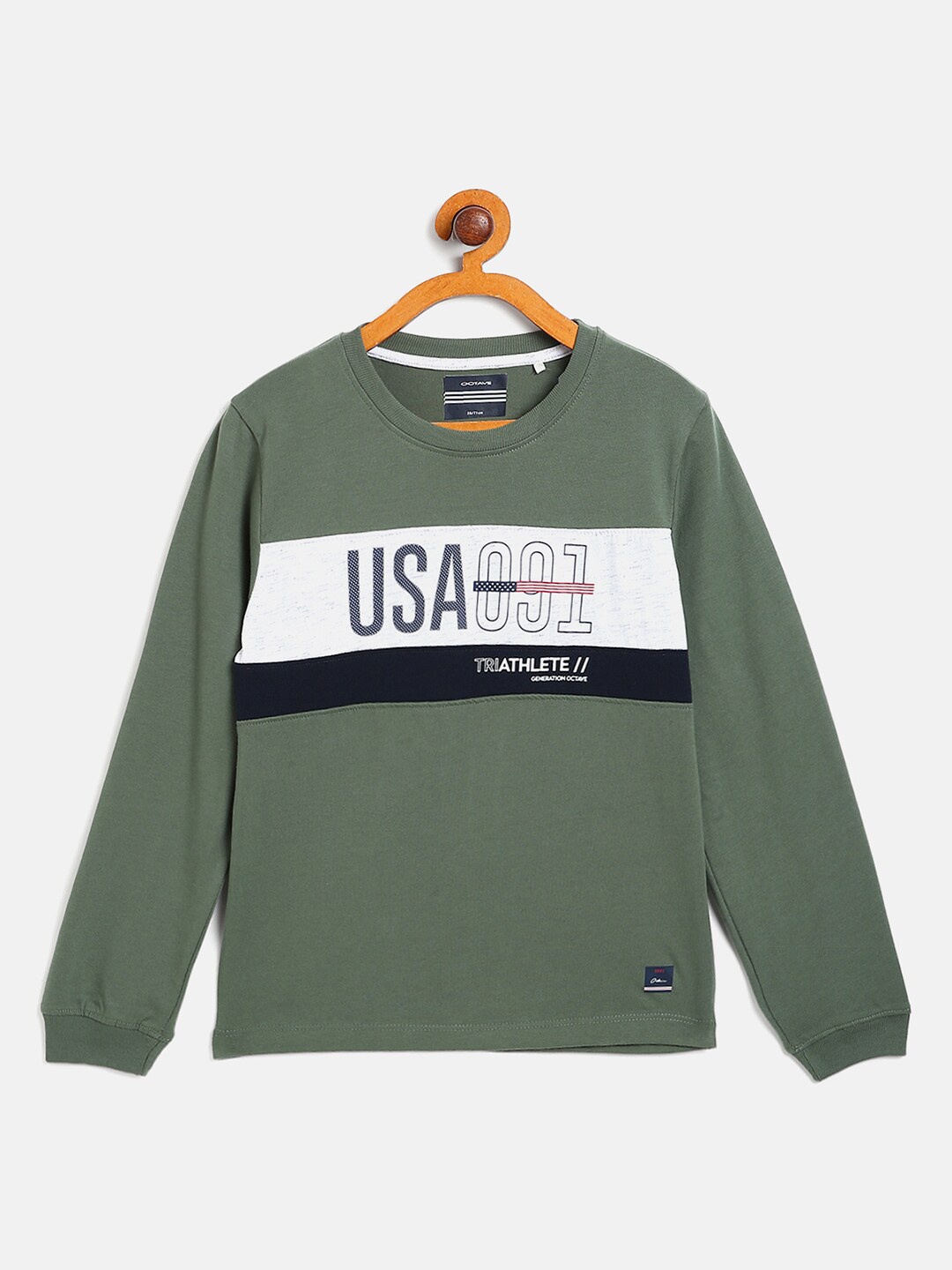 

Octave Boys Olive Green & White Colourblocked & Printed T-shirt