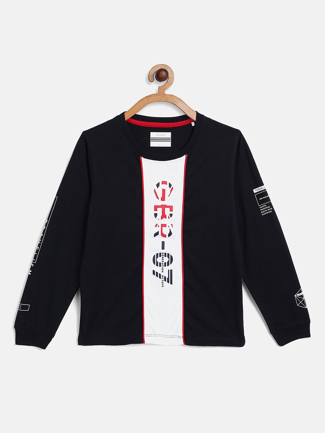 

Octave Boys Navy Blue Typography Printed Applique T-shirt