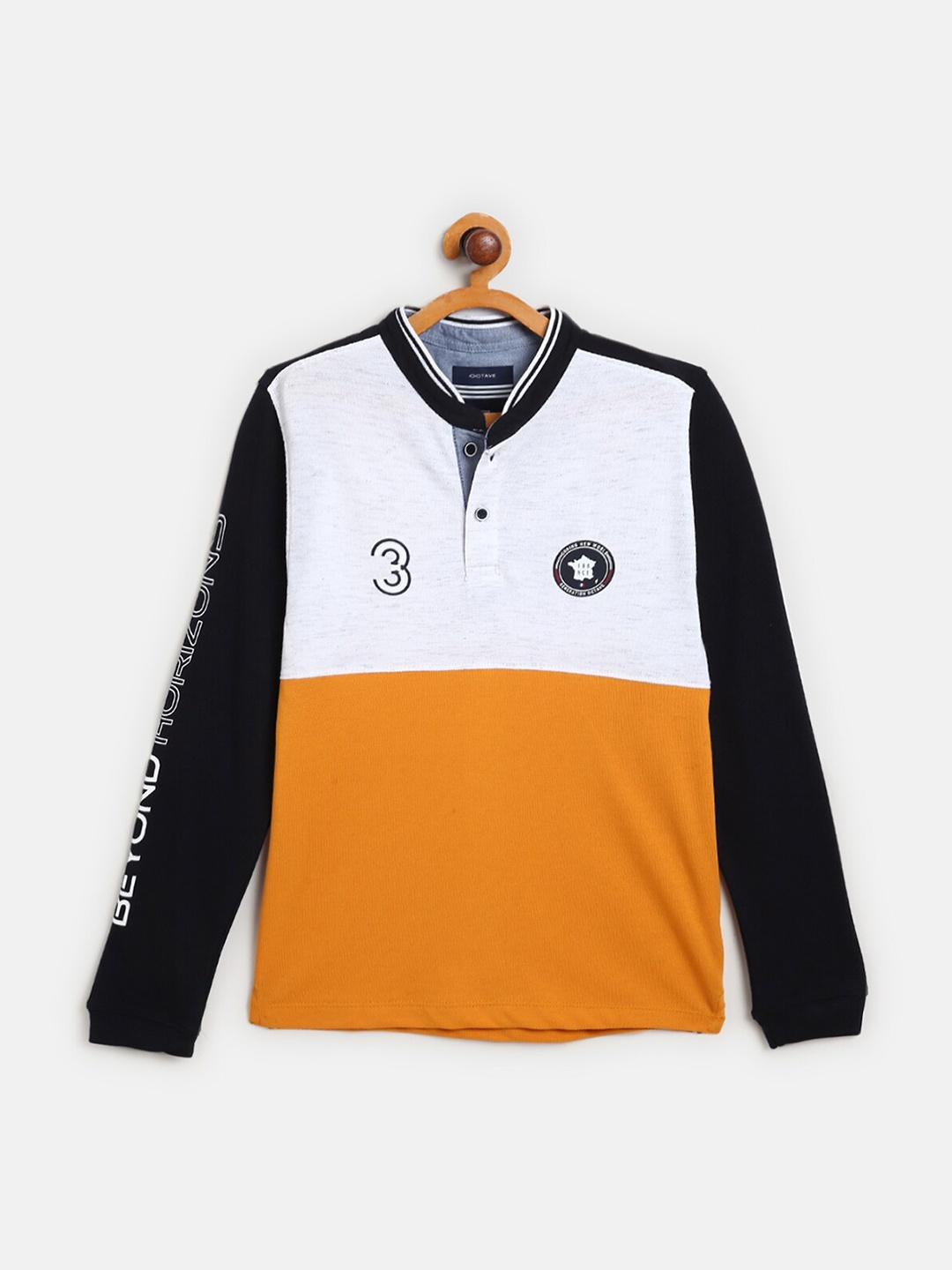 

Octave Boys Yellow & White Colourblocked Henley Neck T-shirt