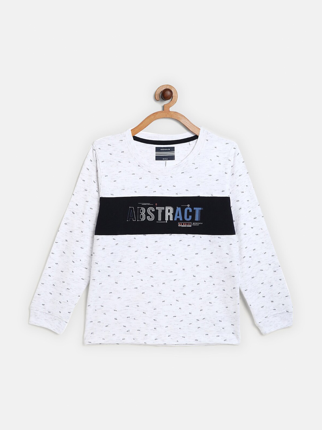 

Octave Boys White Printed Henley Neck Applique T-shirt