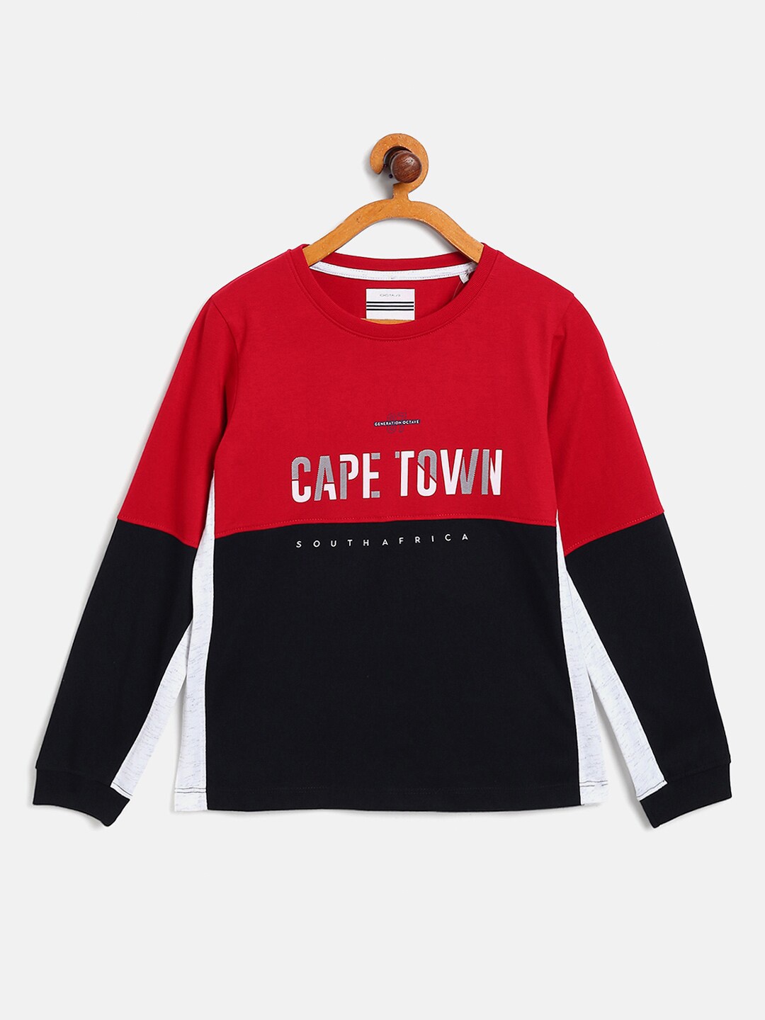 

Octave Boys Red & Black Colourblocked Applique T-shirt