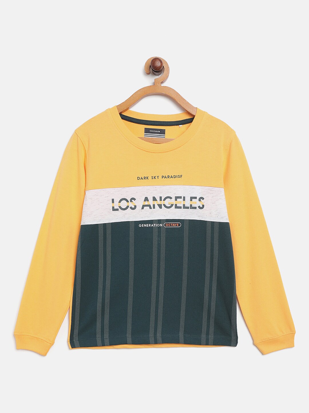Octave Boys Yellow Typography Striped T-shirt