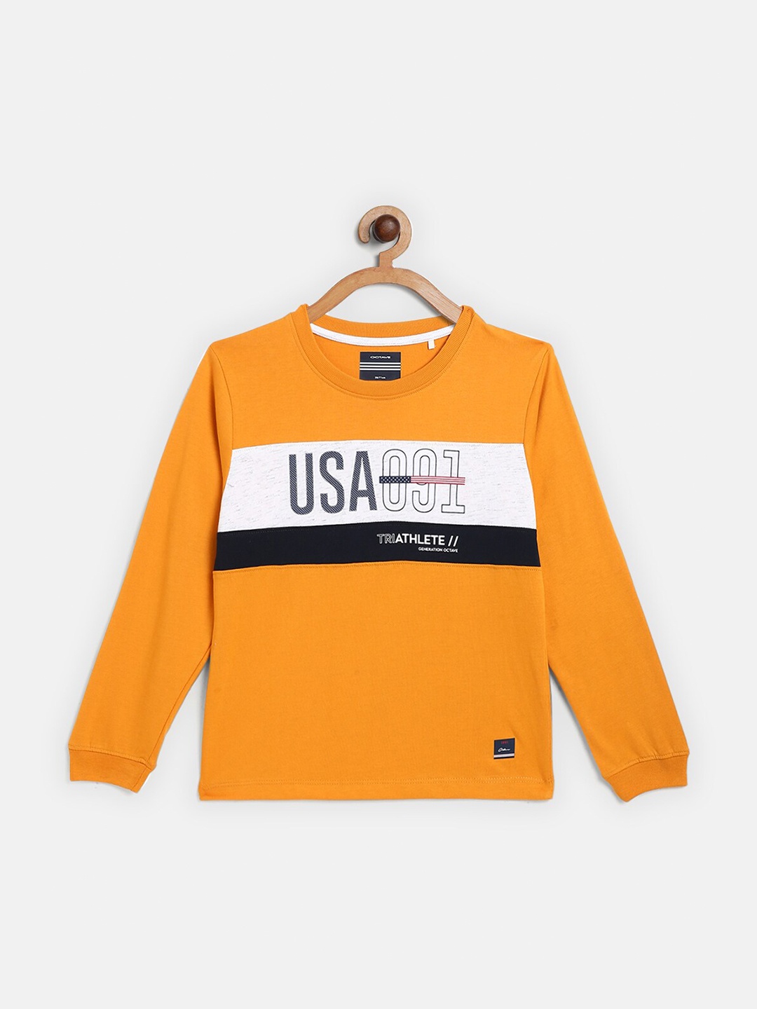 

Octave Boys Yellow Typography Printed Applique T-shirt