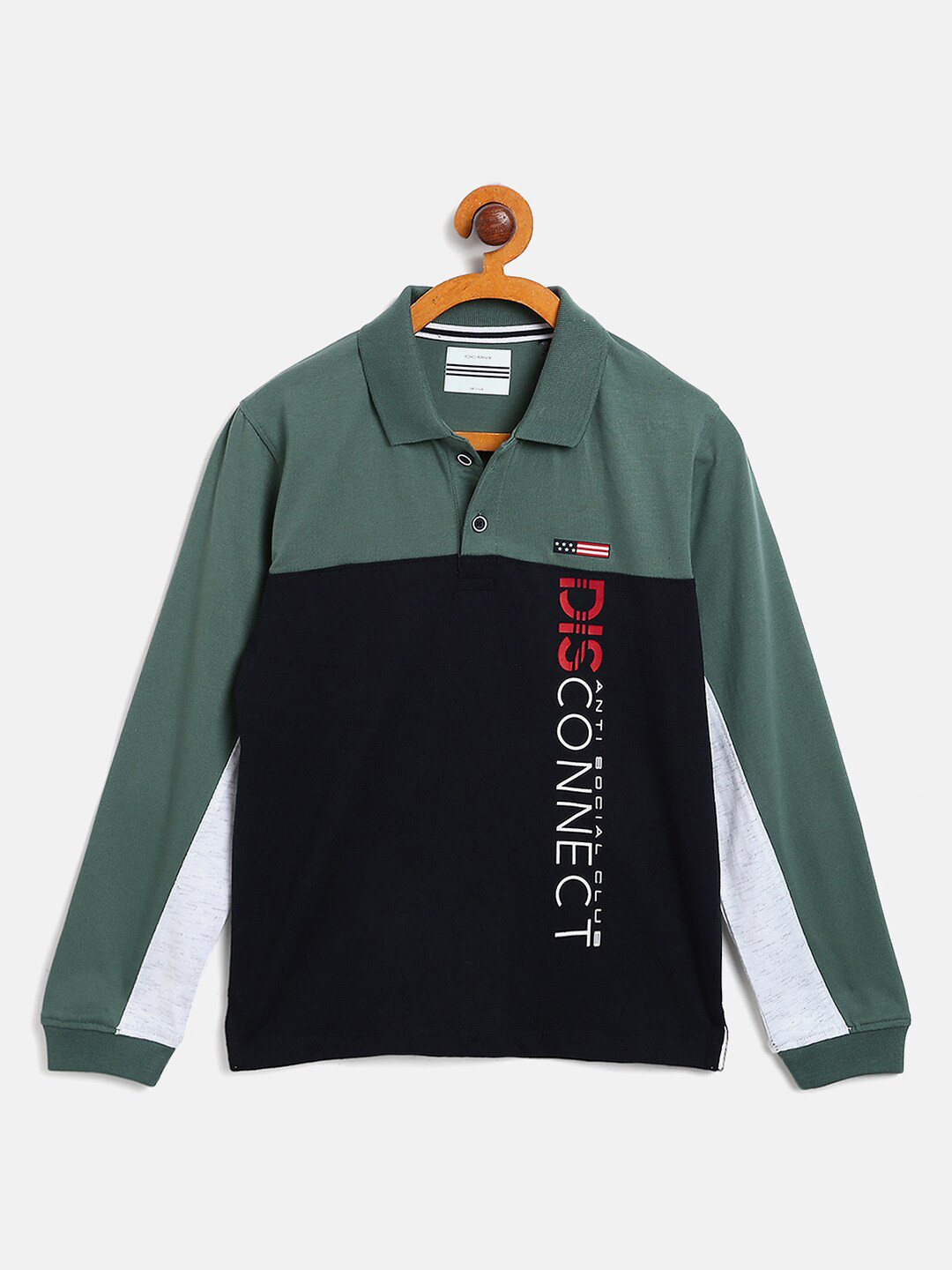 

Octave Boys Olive Green & Navy Blue Colourblocked Polo Collar T-shirt