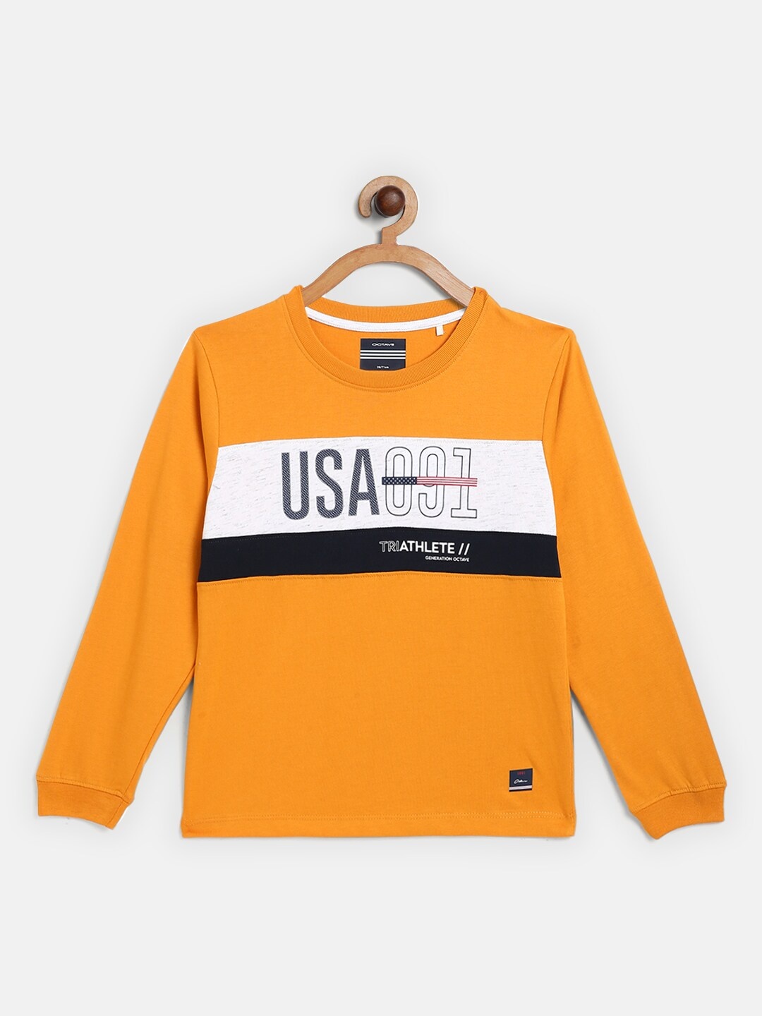 

Octave Boys Mustard Yellow & White Printed Cotton T-shirt
