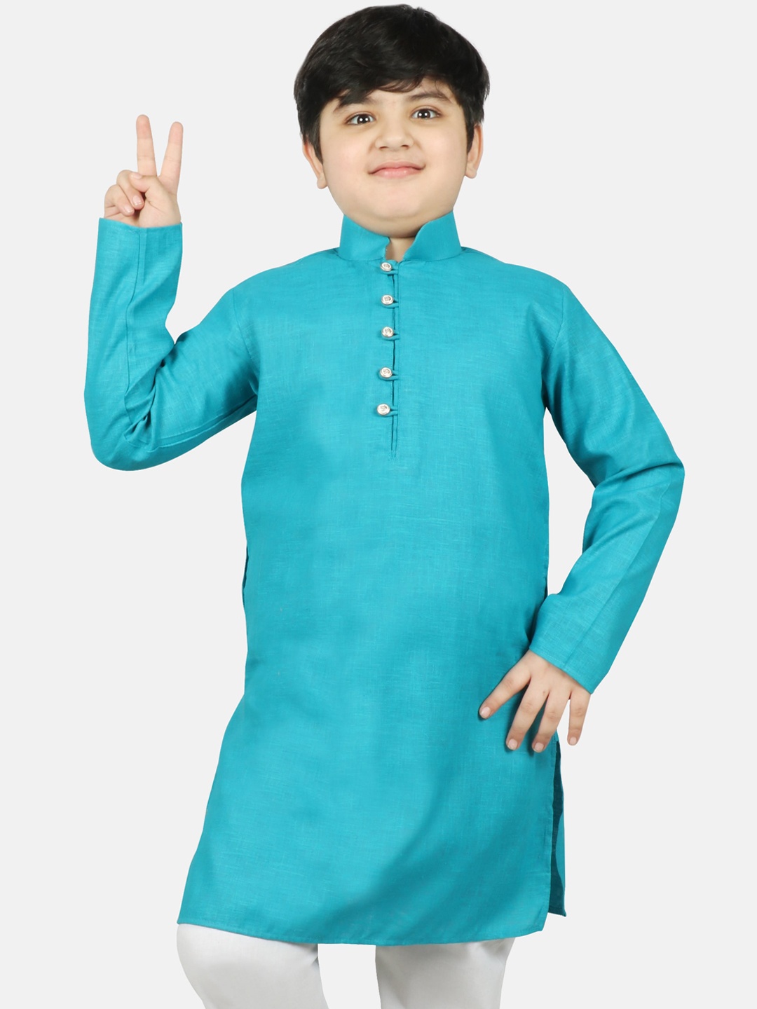 

SG YUVRAJ Boys Turquoise Blue Raw Silk Raw Silk Kurta